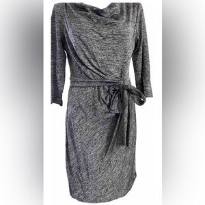 Ann Taylor Faux Wrap Knee Length Dress Size S, Tie Belt, 3/4 Sleeves, Stretchy